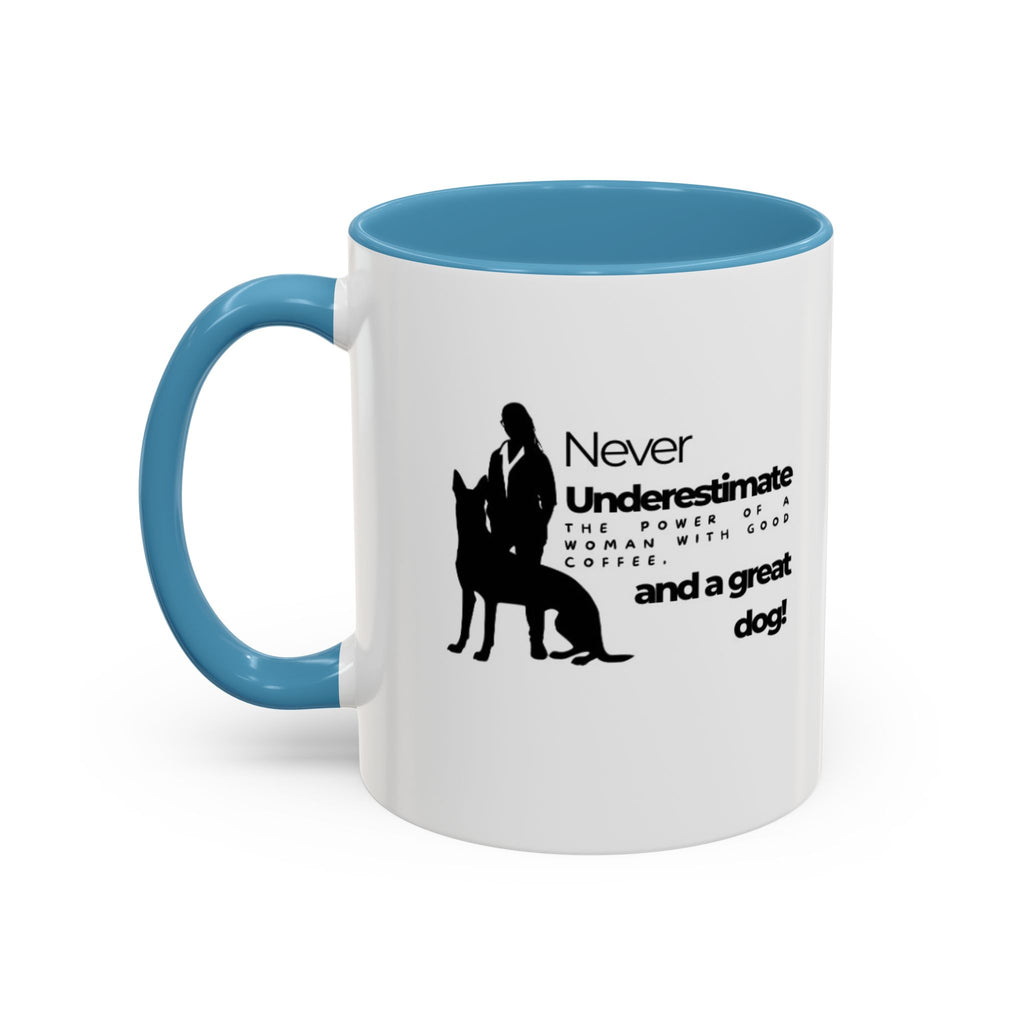 Never Underestimate a Woman Accent Coffee Mug (11, 15oz)