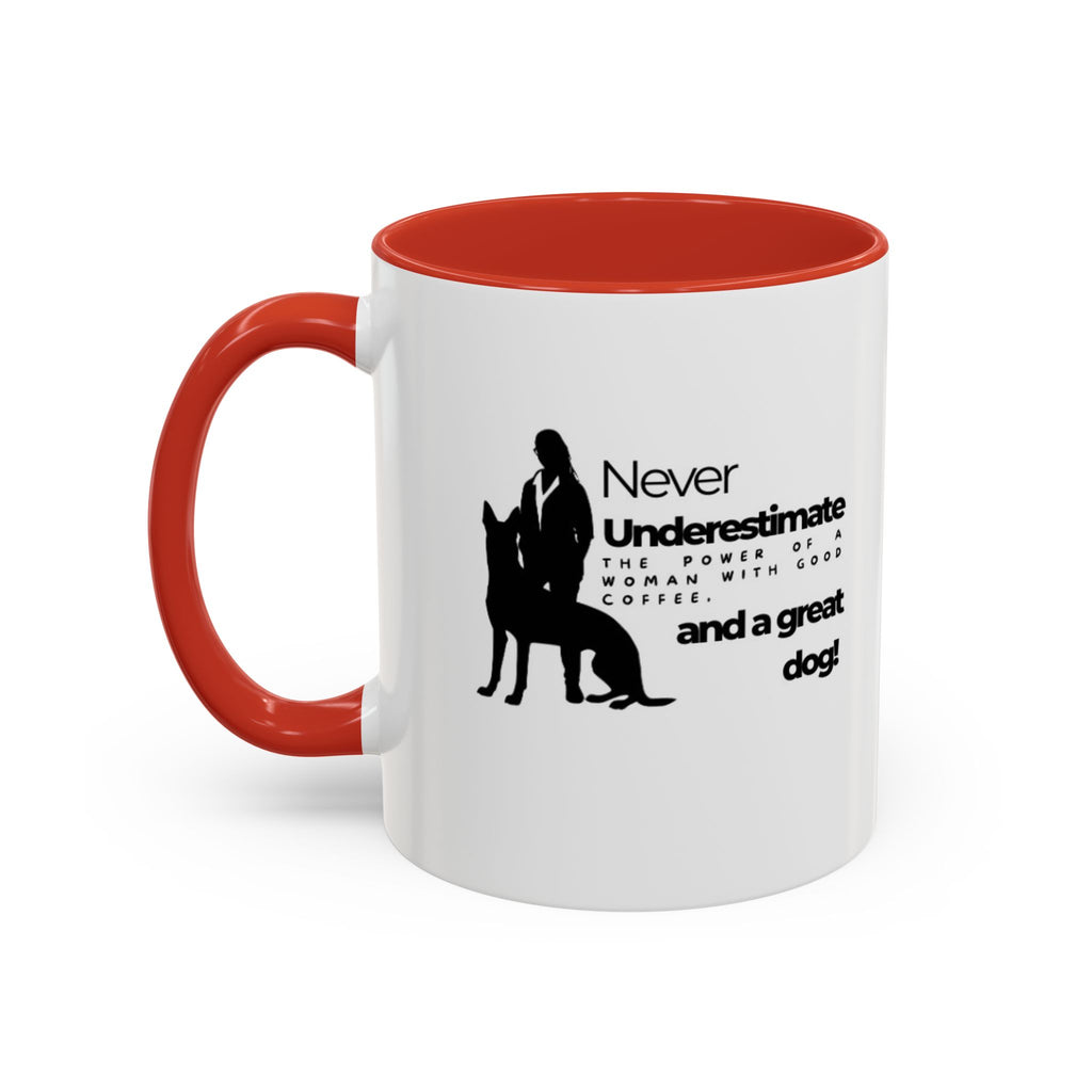 Never Underestimate a Woman Accent Coffee Mug (11, 15oz)