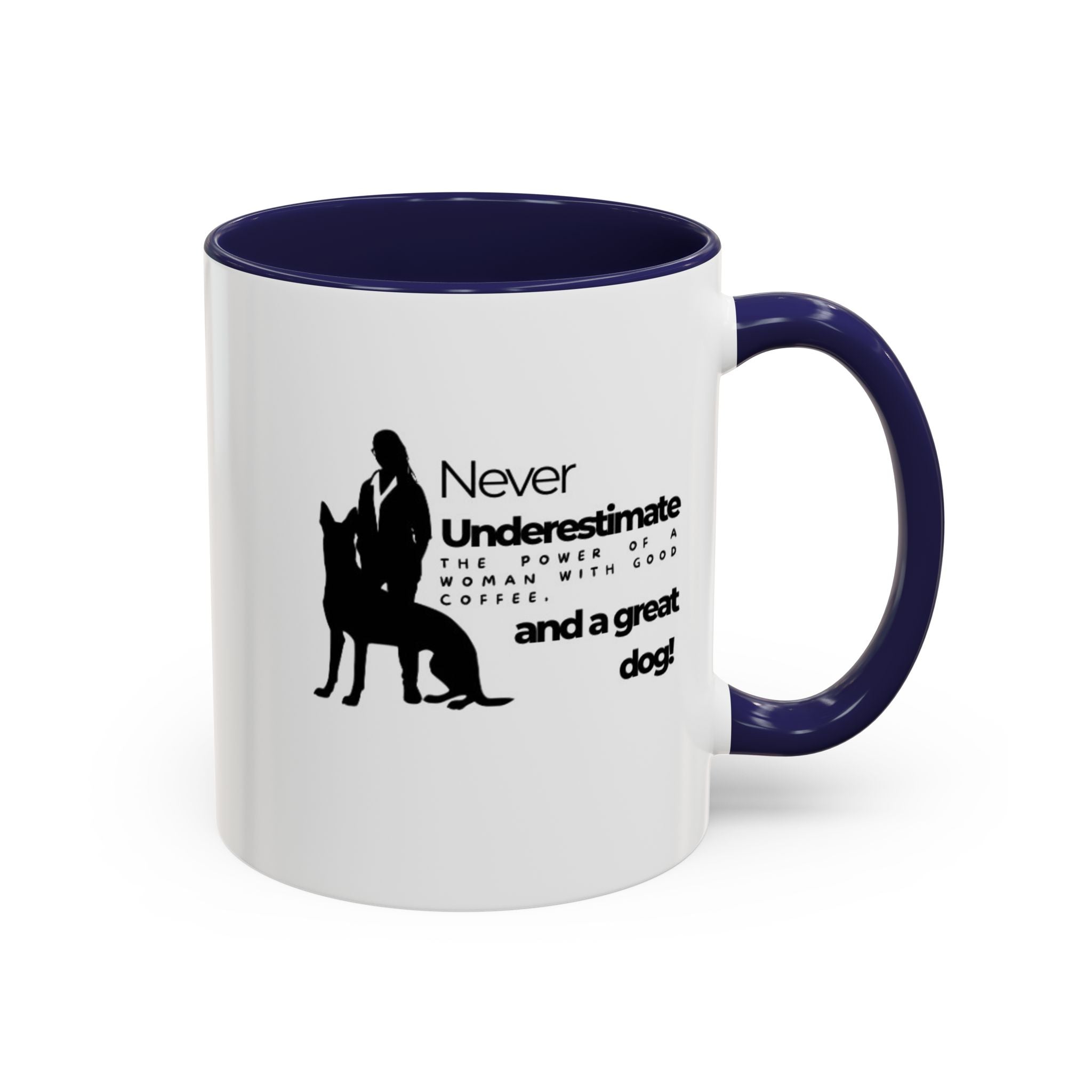 Never Underestimate a Woman Accent Coffee Mug (11, 15oz)