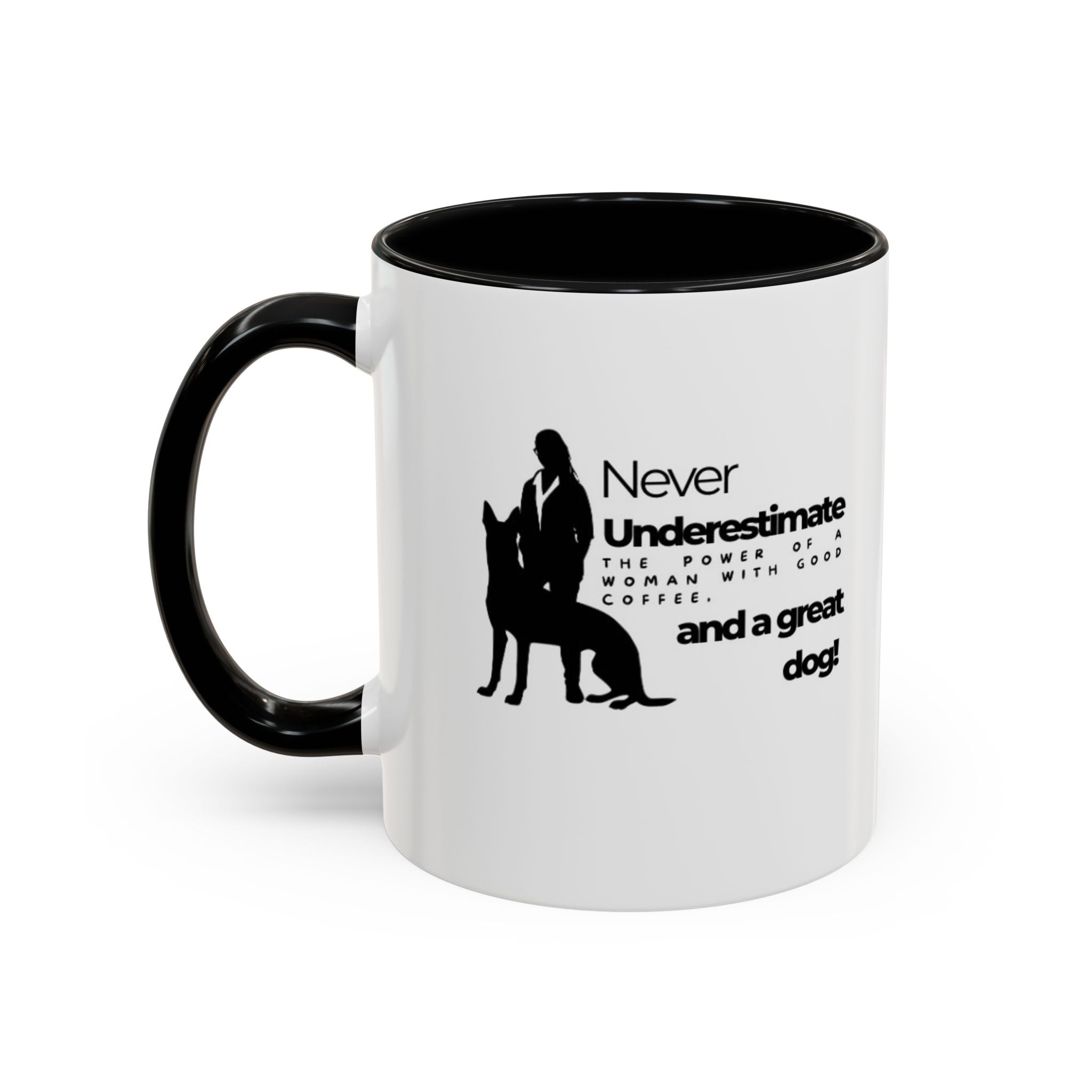 Never Underestimate a Woman Accent Coffee Mug (11, 15oz)